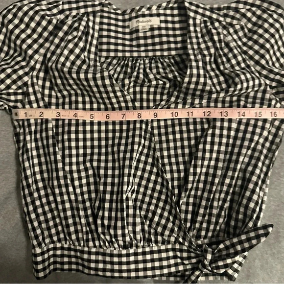 Madewell Wrap Top in Gingham Check short sleeve black and white size XXS - Picture 4 of 8